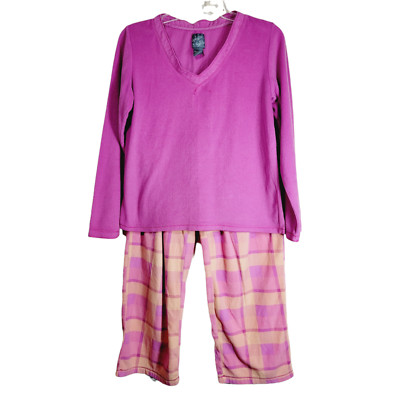 Dream Cafe Small S 2pc Fleece Pajamas Set Pink PJs Soft Lounge Pants Top-image