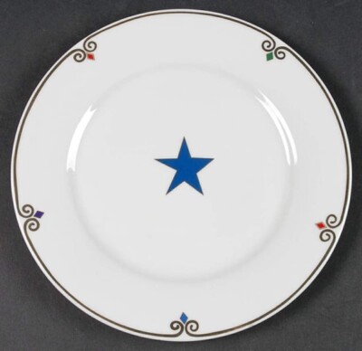2 Pier 1 Celebration Accent 7 1/2 Inch Salad Dessert Plates With Star Blue Green-image