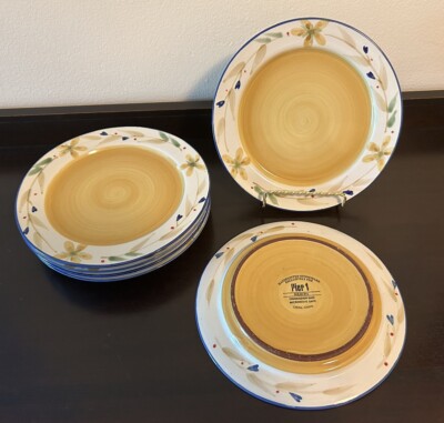 Pier 1 Merida Stoneware 8¼” Salad Plate Handpainted Yellow Floral Replacement-image