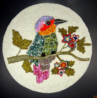 Pier One Imports Vintage Beaded Squence & Stitched Bird Placemat 15”-image