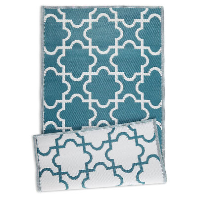 DII Design Imports Indoor Outdoor 3x6 Ft Reversible Woven Rug, Storm Blue (Used)-image