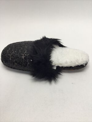 Soft & Cozy Faux Fur Sequin Slippers, Black, size Lg-image