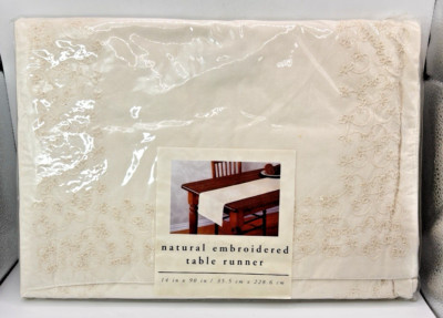 Pier 1 Imports Natural Embroidered Cotton White Cottagecore 14x90