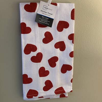 MAINSTAYS FEEL THE LOVE the BIG RED HEART Dish Kitchen Tea Towel NEW nwt ❤️tb55-image