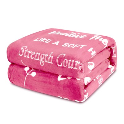 MACEVIA Breast Cancer Gifts for Women Fleece Healing Thoughts Blanket Super S...-image