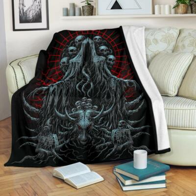 Skull Skeleton Satanic Goat Hooded Demon Blanket Color Version-image