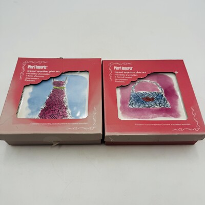 PIER 1 Imports Apparel Appetizer Dessert Plates 2 Sets of 4 Dress Hat Purse Shoe-image