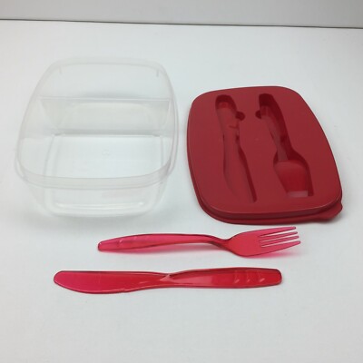 Red Divided Lunch Box Food Container Fork & Knife BPA Free -image