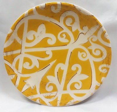 Pier1 Imports Yellow w/ White Scrolls Salad Plate-image