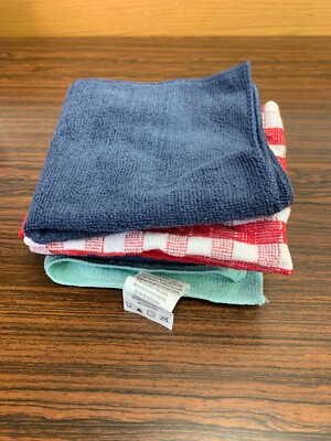 Mainstays 6Pc Variety Colored Rags - PEVA LINER FRSTY - Red/Blue/Teal / Used!!!-image