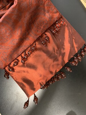 Pier 1 Imports Beaded Elegant Table Runner Burgundy Gold Scroll 72x13” Christmas-image