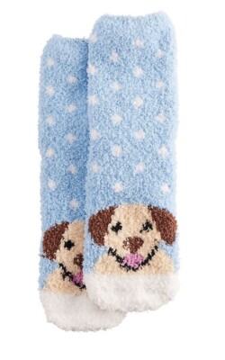 Cozy Socks Women's Dog Puppy Light Blue Plush Soft Socks Size 9-11 NWT-image
