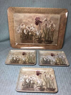 NEW Design Imports Melamine Italy Asian Floral Large Tray 3 Small Trays NEW-image