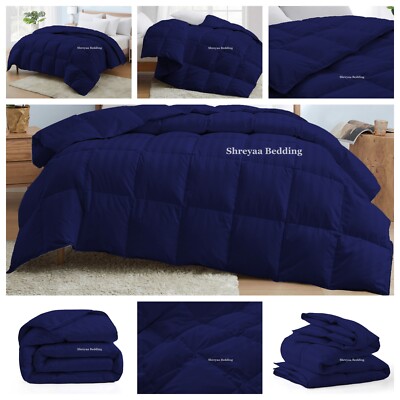Trendy Ultra Soft Goose Down Alternative Comforter Cal King Navy Blue Stripes-image
