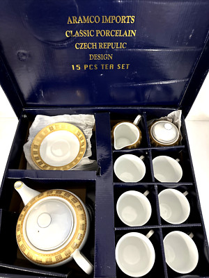 Porcelain Tea Set for 6 Czech Republic Design 15 Pieces - Aramco Imports Vintage-image