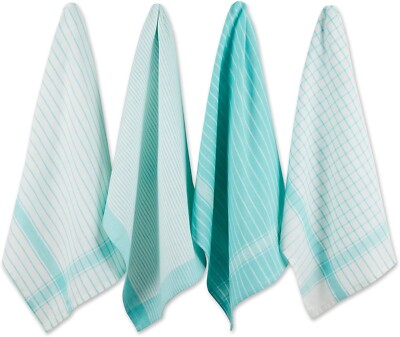 Everyday Basic Aqua Cotton Collection Woven Dishtowel Set- 8 Pieces-image