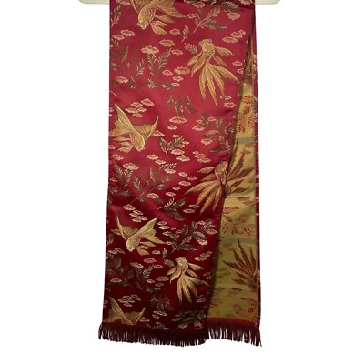 Vintage Pier 1 Oriental Bloom Koi Fish Table Runner Bullion Fringe Red 75x12.25-image