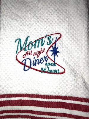 Embroidered Striped Kitchen Hand Towel Moms All Night Diner Open 24 hours BS2694-image