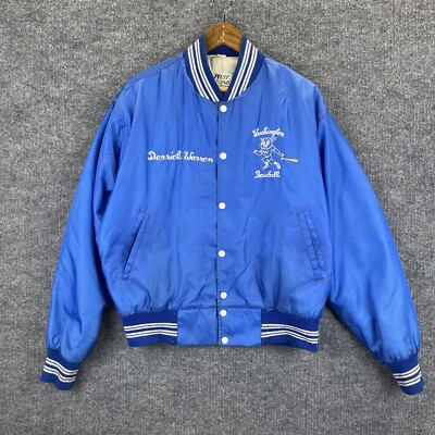 Vintage West Wind Jacket Buccaneer Sz Large Blue Snap On Satin Bomber Baseball-image