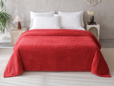 Mainstays Faux Shearling Blanket, Dk. Red, Full/Queen 90