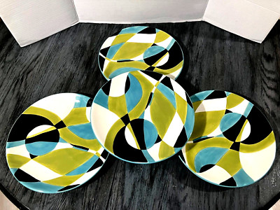 EUC PIER 1 * Folly * Abstract Art Hand Painted Dinner Plates Set of 4 Beautiful-image