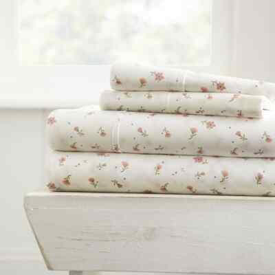 4-piece Floral Microfiber Cotton California King Deep Pocket Fitted Sheet Set-image