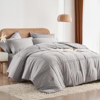  Queen Comforter Set 7 Piece Bed in a Bag,Grid Pinch 7Piece-Queen(90X90