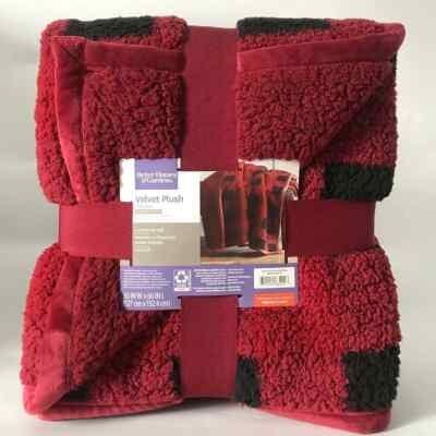 Better Homes & Gardens Sherpa Fleece Red Buffalo Plaid Plush Throw Blanket 50x60-image