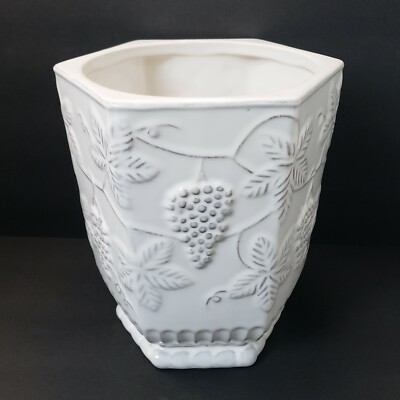 Pier 1 Imports Hexagon Embossed Grape Vine Pattern Stoneware Planter-image