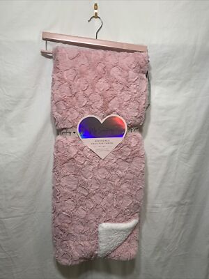 My Sanctuary Reversible Faux Fur Blanket Soft Warm Fluffy Bed Sofa Throw Pink-image