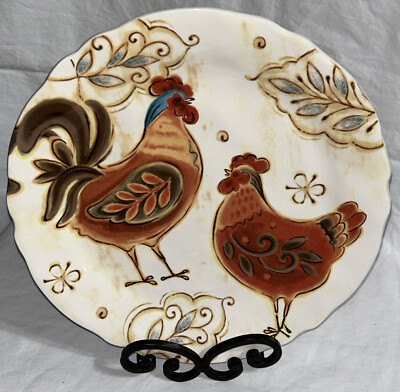 Pier 1 Imports Gallo 2 Rooster & Leaves Dinner Plate 11” Diameter Replacement-image