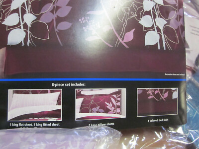 Mainstays KING SHEET SET BURGUNDY PRINT NEW  bed skirt dust ruffle; pillow shams-image