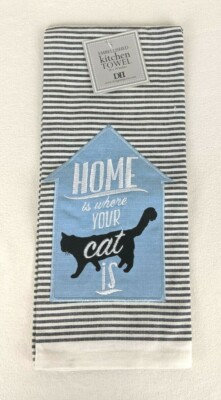 Lot 2 Design Imports Kitchen Towels Stripe Embellished 100% Cotton Cat 18X28 in-image