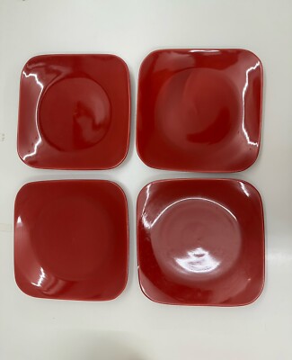 Mainstays Stoneware Plates Set of 4 Red Sedona Big Square Dinner Plates-image
