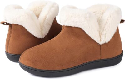 Women's Fuzzy Bootie Slippers Cozy Memory Foam Ladies Indoor Outdoor House Shoes-image