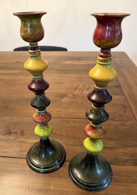 Pair of Pier 1 Imports Painted Metal Color Stack Candlestick Holders Moroccan-image