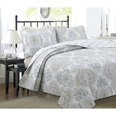 Cozy Line Modern Medallion Sky Blue Tan Gray Brocade N/A Queen-image
