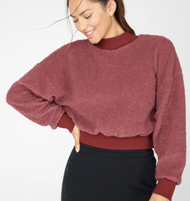 Fabletics Women's Malia Polar Teddy Pullover Sweatshirt Dark Rouge Size XL Cozy-image