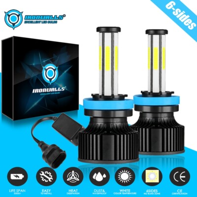 6-Sides H11 H9 LED Headlight Bulbs Low Beam Super Bright 15000W 2500000LM White-image