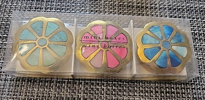 Set of 3 Mini Flower Shaped Brass Boxes,l Camel Bone Inlay, PIER 1 IMPORTS, NIB-image