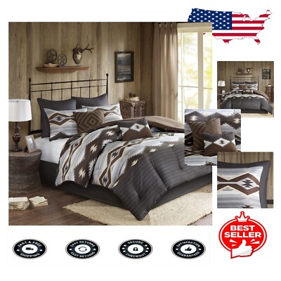 Cozy Grey/Brown Ikat Print Cabin Comforter Set - Perfect for All Seasons-image