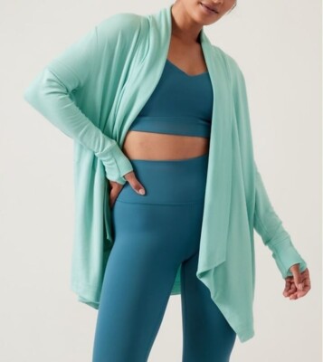 ATHLETA Cozy Soft Pranayama Wrap Reef Green Heather Cardigan Small-image