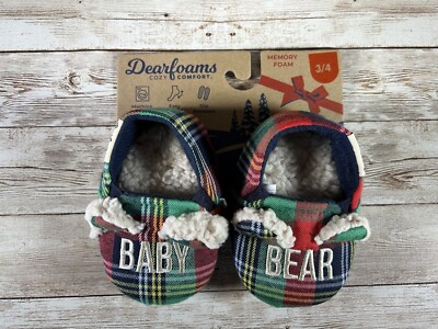 Dearfoams Baby Bear Cozy Comfort Slippers, Size 3-4 Plaid-image