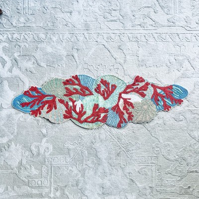 Vtg Waterways Coral Beaded Table Runner Pier 1 Beach Home Seashells Ocean Shells-image