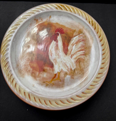 Pier One Imports Gallo Rooster Set of 4 Salad/Luncheon Earthenware Plates Italy-image