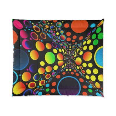 King Size Comforter Psychedelic Polka Dots Colorful Fun Retro Funky Home Decor-image