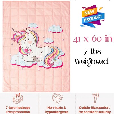Unicorn Blanket Fleece Pink Weighted Blanket Soft Cozy for Girls Kids Deep Sleep-image