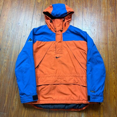 Vintage Nike ACG Half Zip Jacket Mens Size Medium Hooded Clima Fit Blue Orange-image