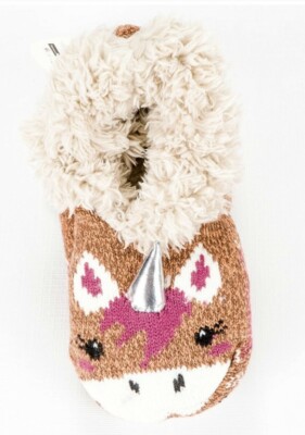 New Women’s Secret Treasures Unicorn Slipper Socks Shoe Faux Fur 4-10 Brown Pink-image