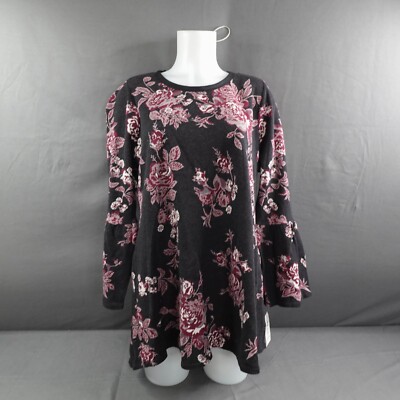Style and Co Women Sweater Plus 0X Black Floral Tunic Soft Cozy Lounge NEW-image